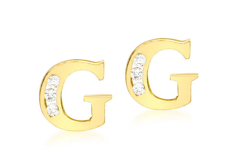 9ct Yellow Gold Zirconia  Set 'G' Initial Stud Earrings