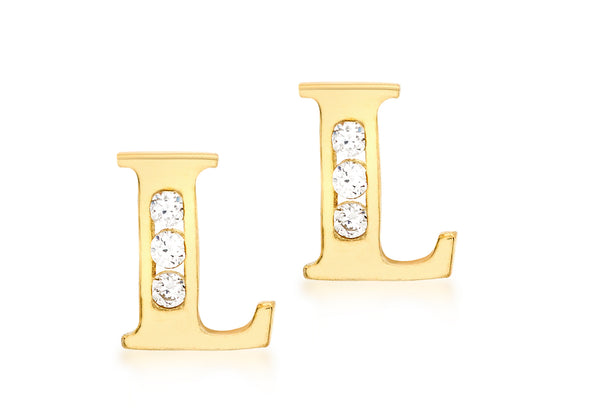 9ct Yellow Gold Zirconia  Set 'L' Initial Stud Earrings