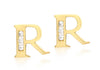 9ct Yellow Gold Zirconia  7mm x 7mm 'R' Initial Stud Earrings