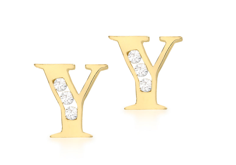 9ct Yellow Gold Zirconia  Set 'Y' Initial Stud Earrings