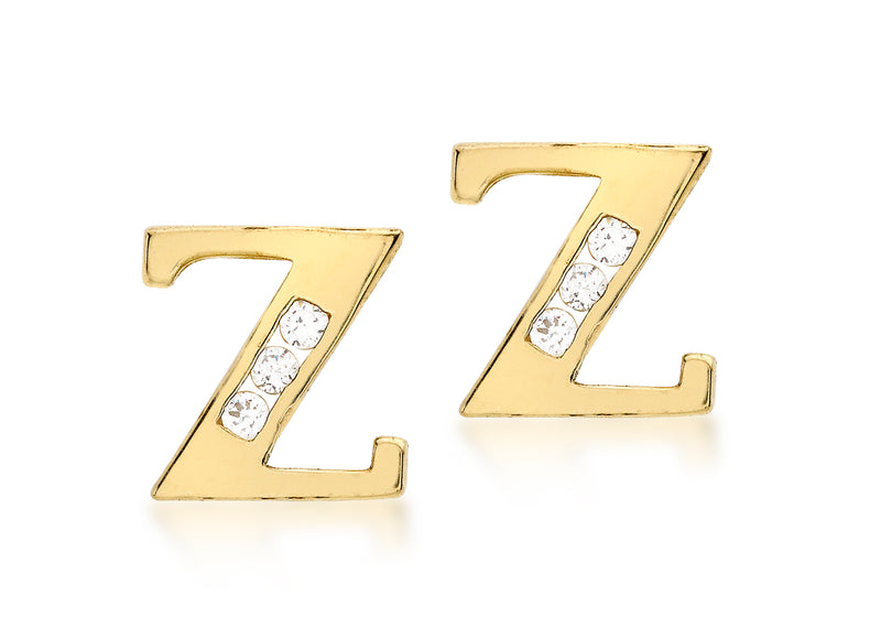 9ct Yellow Gold Zirconia  Set 'Z' Initial Stud Earrings