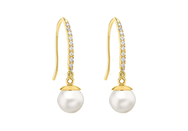 9ct Yellow Gold Zirconia  and Pearl Drop Earrings