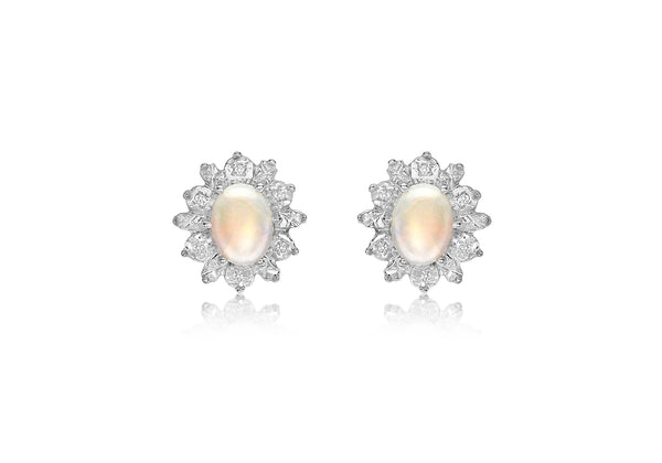9ct Yellow Gold 0.06t Diamond and Opal Cluster Stud Earrings