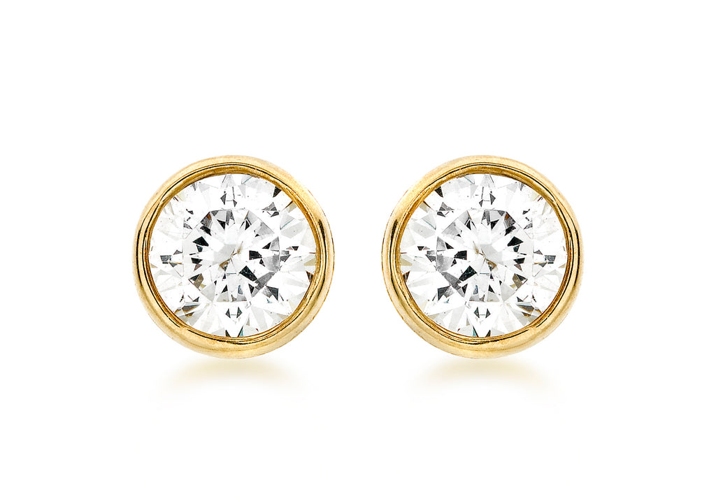 9ct Yellow Gold Zirconia  and Pave Set 6mm Stud Earrings