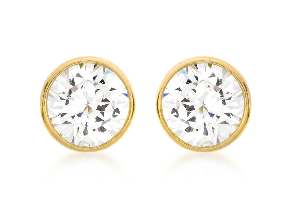 9ct Yellow Gold 7mm Zirconia  and Pave Set Stud Earrings