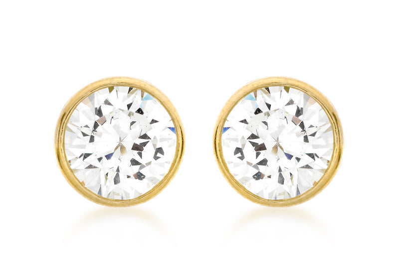 9ct Yellow Gold 7mm Zirconia  and Pave Set Stud Earrings