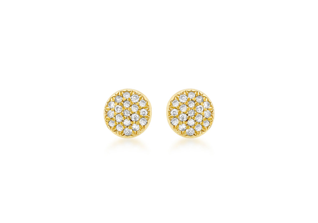 9ct Yellow Gold 0.10ct Diamond Pave Set 5mm Round Stud Earrings
