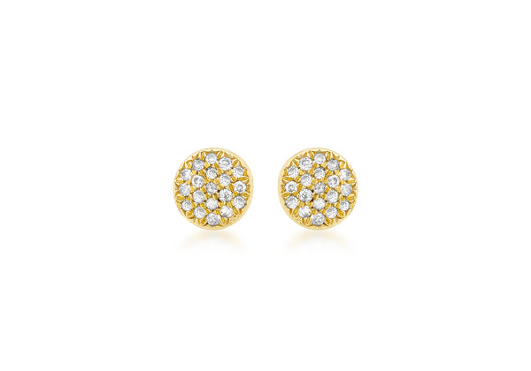 9ct Yellow Gold 0.10ct Diamond Pave Set 5mm Round Stud Earrings