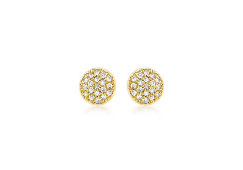 9ct Yellow Gold 0.10ct Diamond Pave Set 5mm Round Stud Earrings