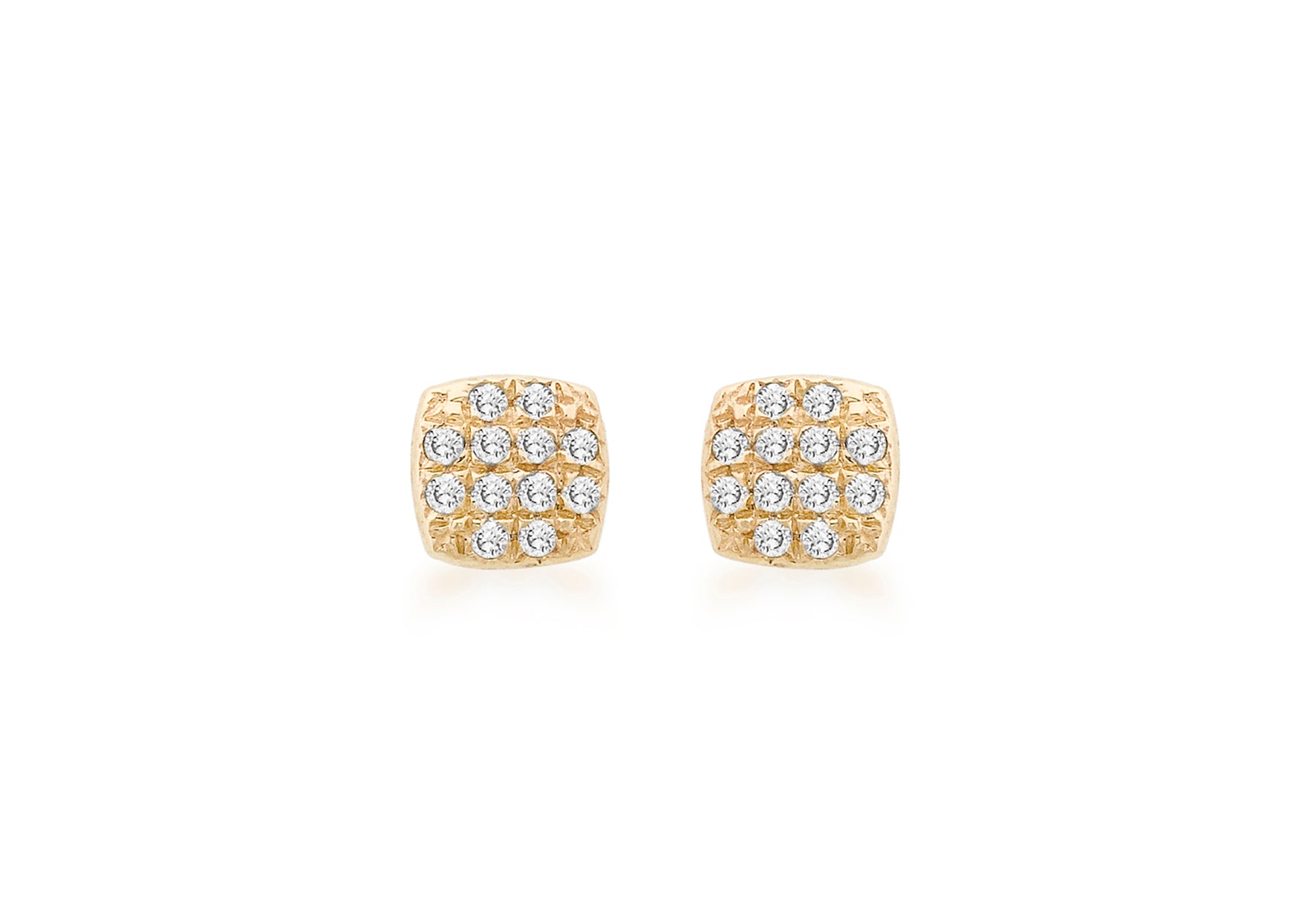 9ct Yellow Gold 0.10ct Diamond Pave Set 5mm ushion Stud Earrings