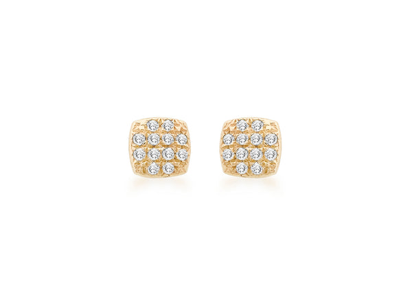 9ct Yellow Gold 0.10ct Diamond Pave Set 5mm ushion Stud Earrings
