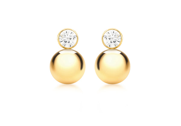 9ct Yellow Gold 5mm Zirconia  and 9mm Ball Drop Earrings