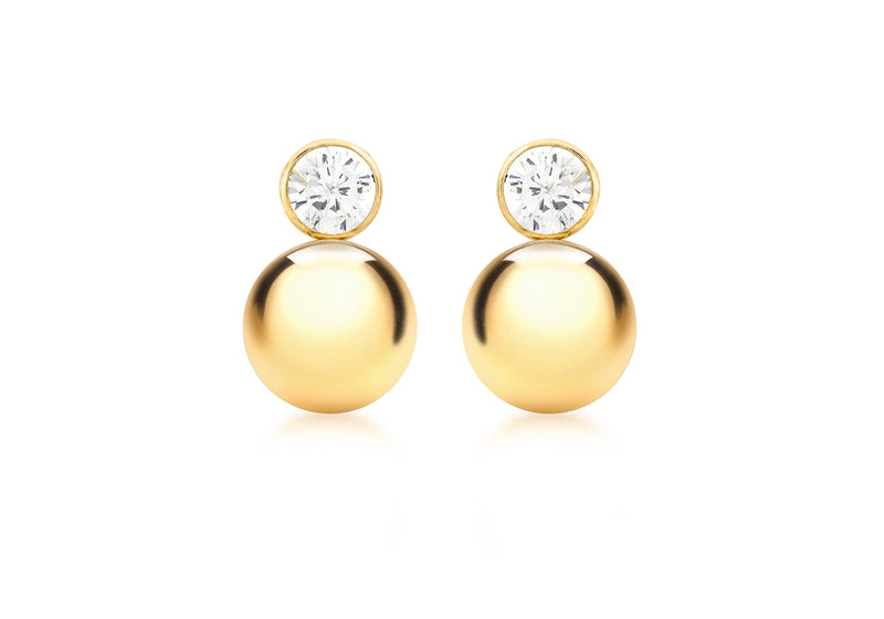 9ct Yellow Gold 5mm Zirconia  and 9mm Ball Drop Earrings