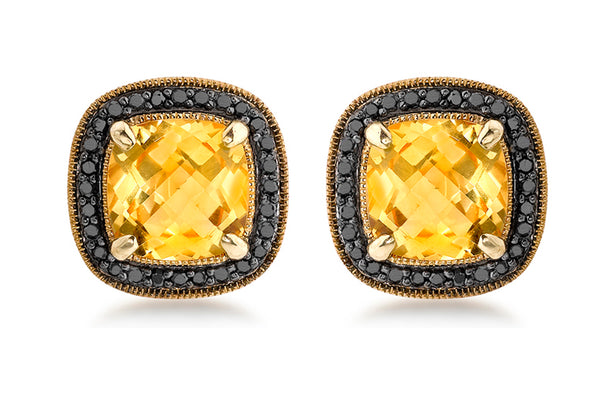 9ct Yellow Gold 0.18ct Black Diamond and ushion Cut   11mm x 11mm Stud Earrings