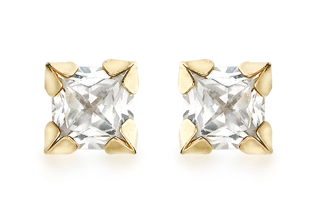 9ct Yellow Gold Zirconia  4mm x 4mm 4-Claw Stud Earrings