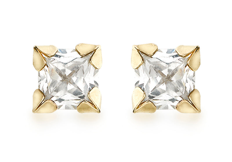 9ct Yellow Gold Zirconia  4mm x 4mm 4-Claw Stud Earrings