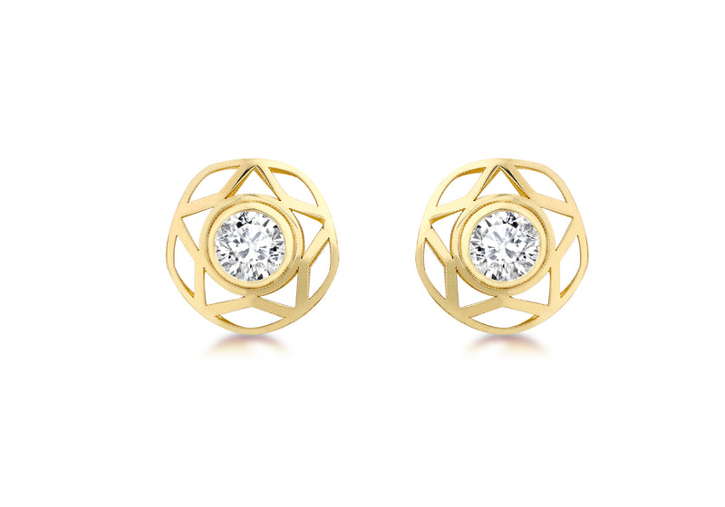 9ct Yellow Gold 10mm Zirconia  and Star Stud Earrings