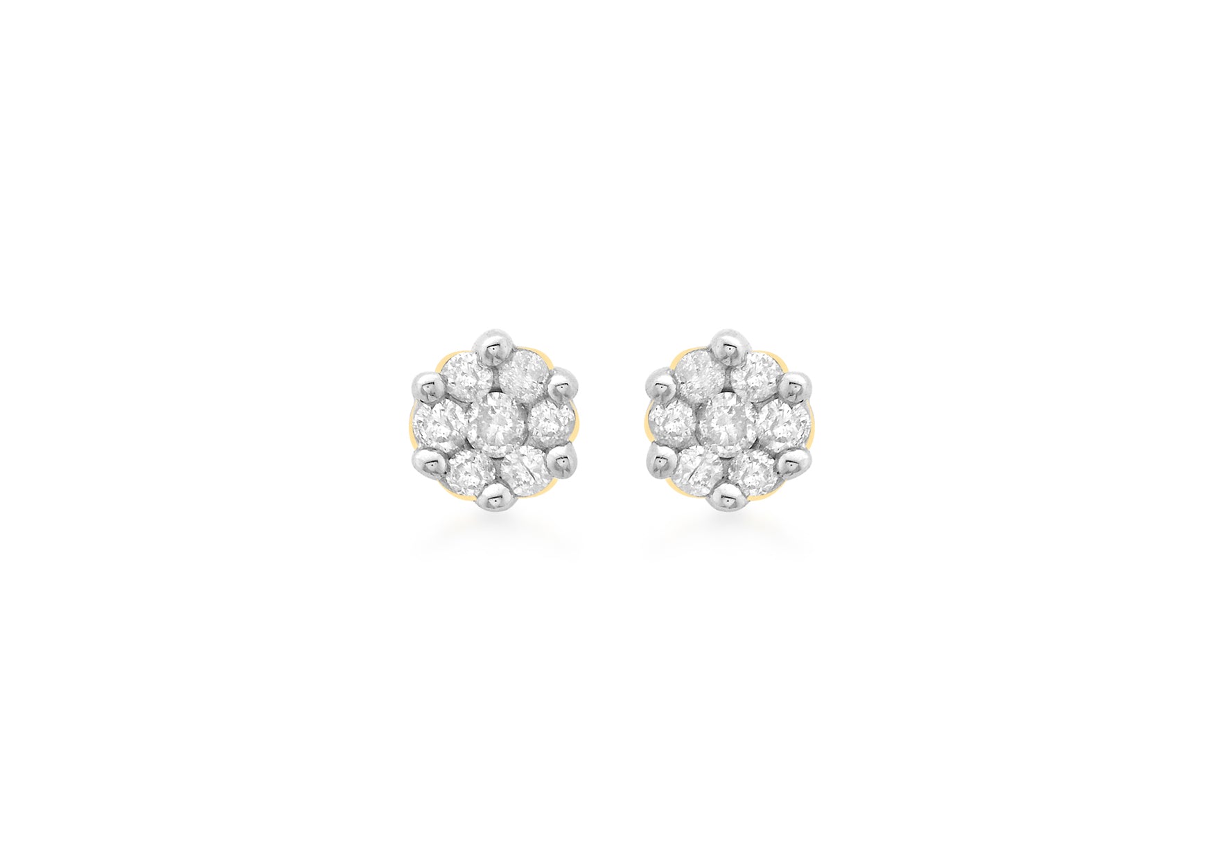 9ct Yellow Gold 0.25t Diamond Cluster 5mm Stud Earrings