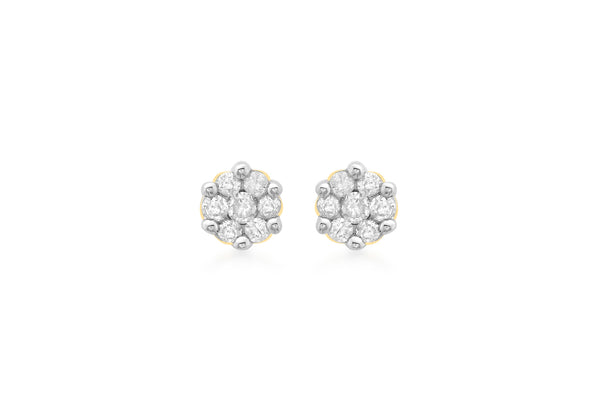 9ct Yellow Gold 0.25t Diamond Cluster 5mm Stud Earrings