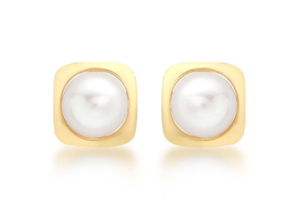 9ct Yellow Gold and Pearl 7mm x 7mm Square Stud Earrings