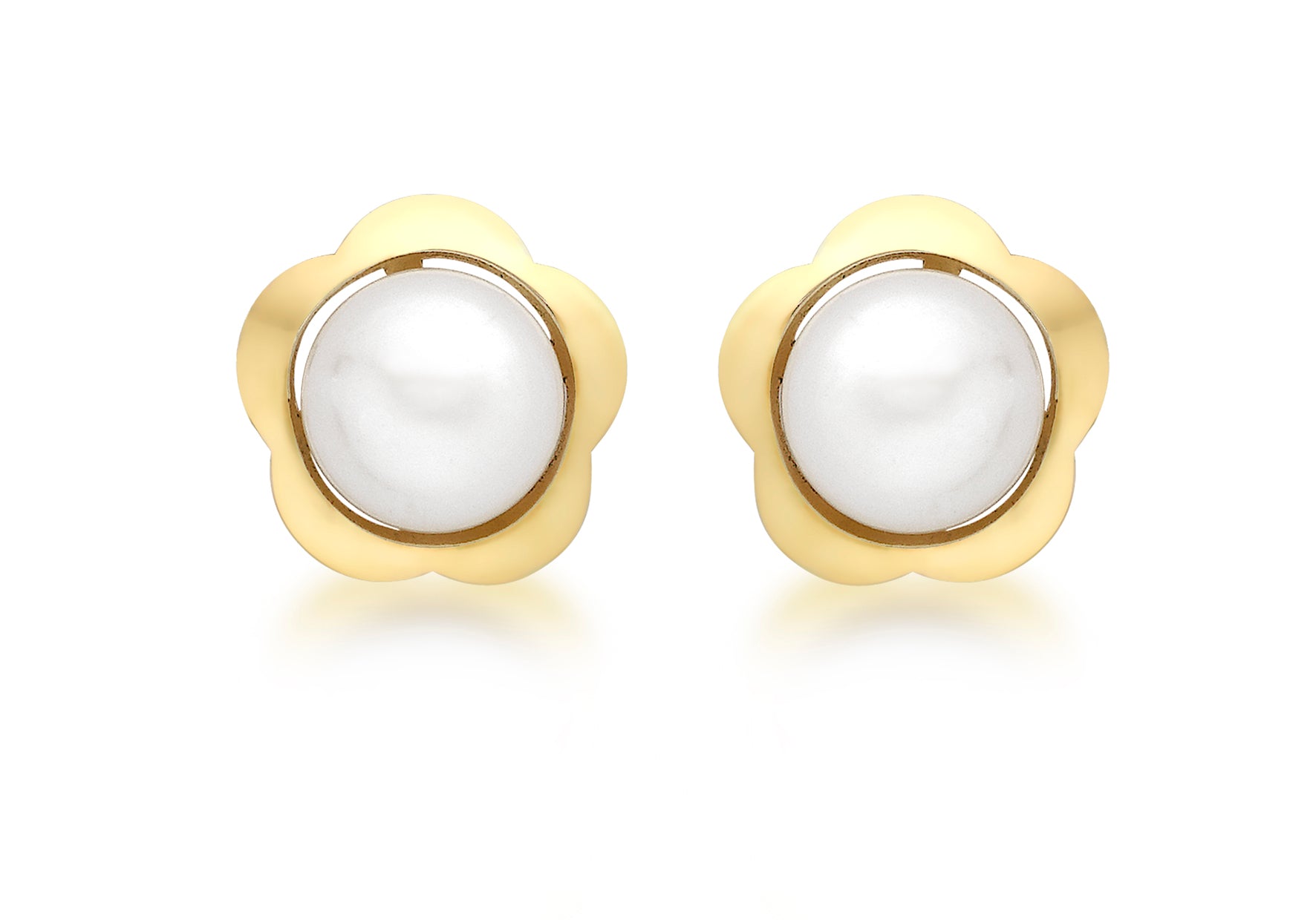 9ct Yellow Gold 8mm Flower and Pearl Stud Earrings