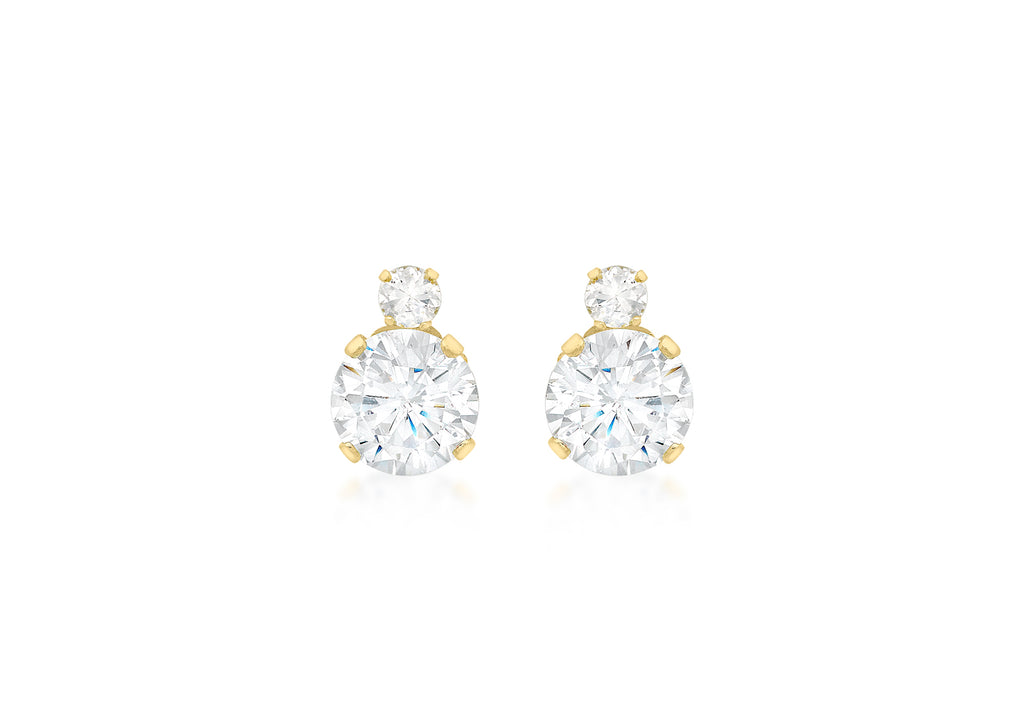 9ct Yellow Gold Zirconia  2-Stone 6mm x 8mm Stud Earrings