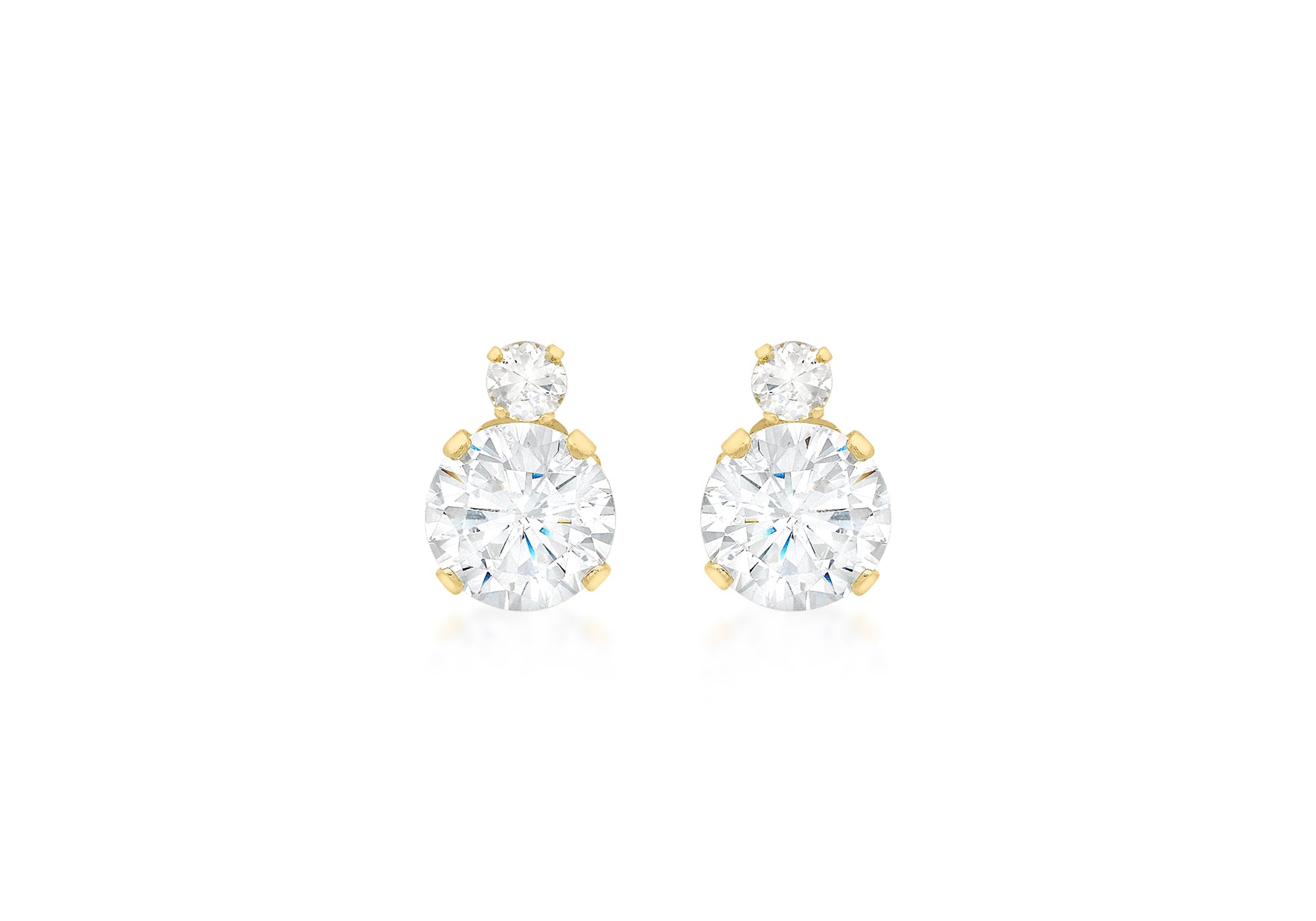 9ct Yellow Gold Zirconia  2-Stone 6mm x 8mm Stud Earrings