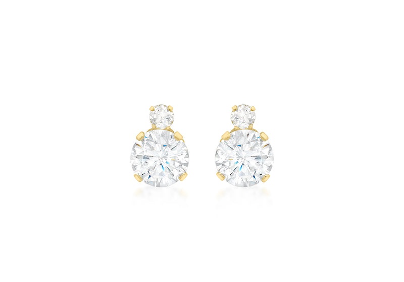 9ct Yellow Gold Zirconia  2-Stone 6mm x 8mm Stud Earrings