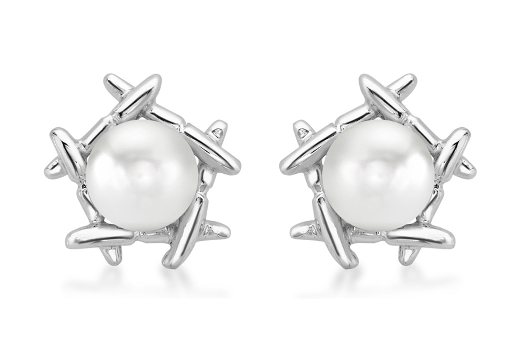 9ct White Gold Pearl Stud Earrings
