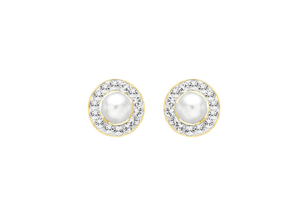 9ct Yellow Gold 8mm Zirconia  and Pearl Round Stud Earrings
