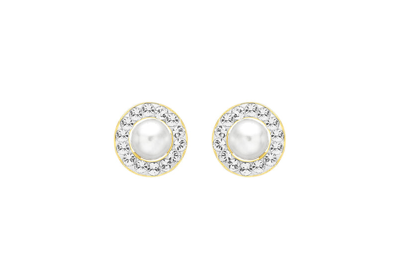 9ct Yellow Gold 8mm Zirconia  and Pearl Round Stud Earrings