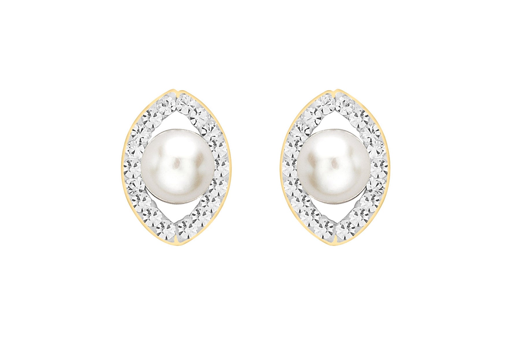 9ct Yellow Gold Fresh Water Pearl and Crystal Elliptic Stud Earrings