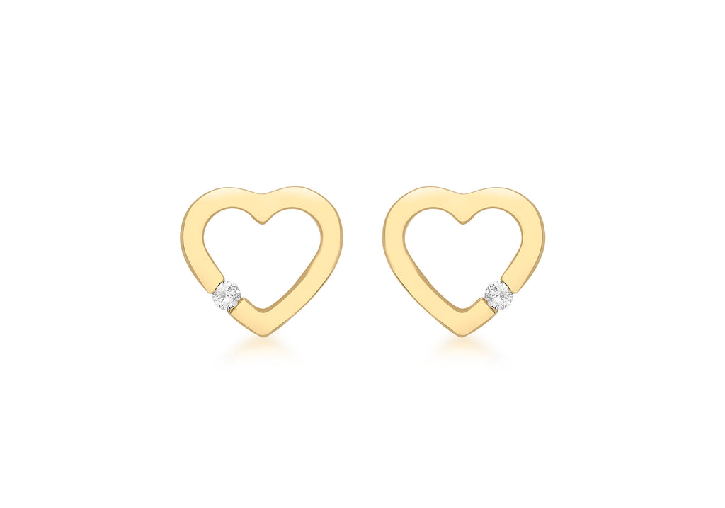 9ct Yellow Gold 0.07t Diamond 11mm x 10mm Heart Stud Earrings