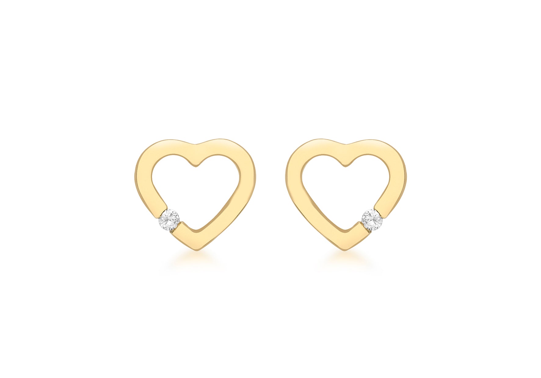 9ct Yellow Gold 0.07t Diamond 11mm x 10mm Heart Stud Earrings