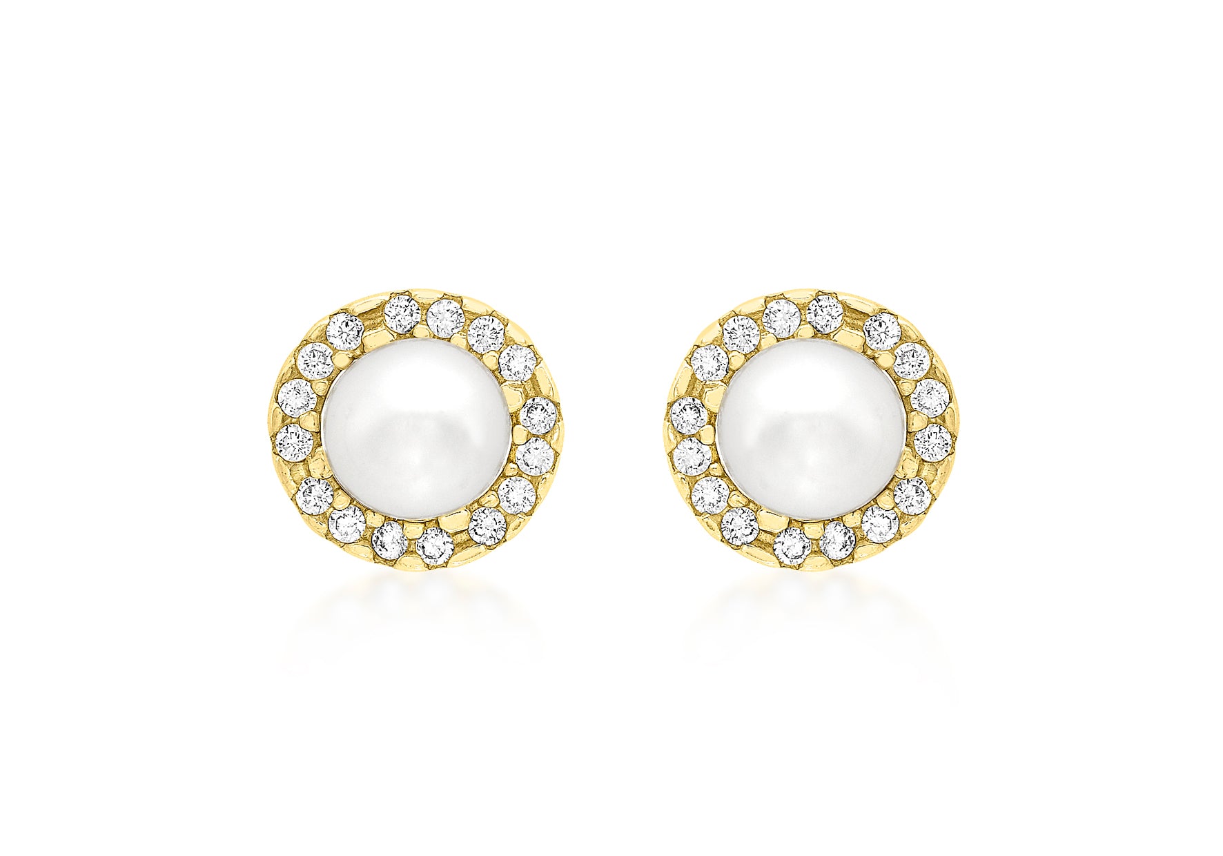 9ct Yellow Gold 8mm Zirconia  and Pearl Stud Earrings