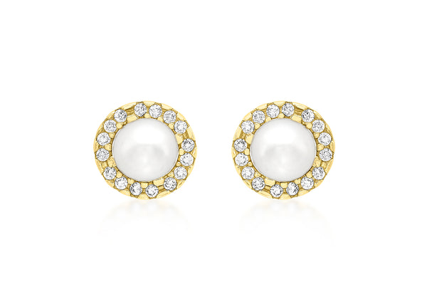 9ct Yellow Gold 8mm Zirconia  and Pearl Stud Earrings