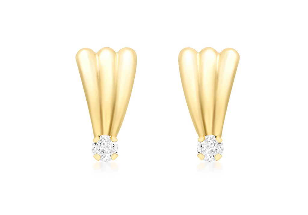 9ct Yellow Gold Fan and Zirconia  Stud Earrings