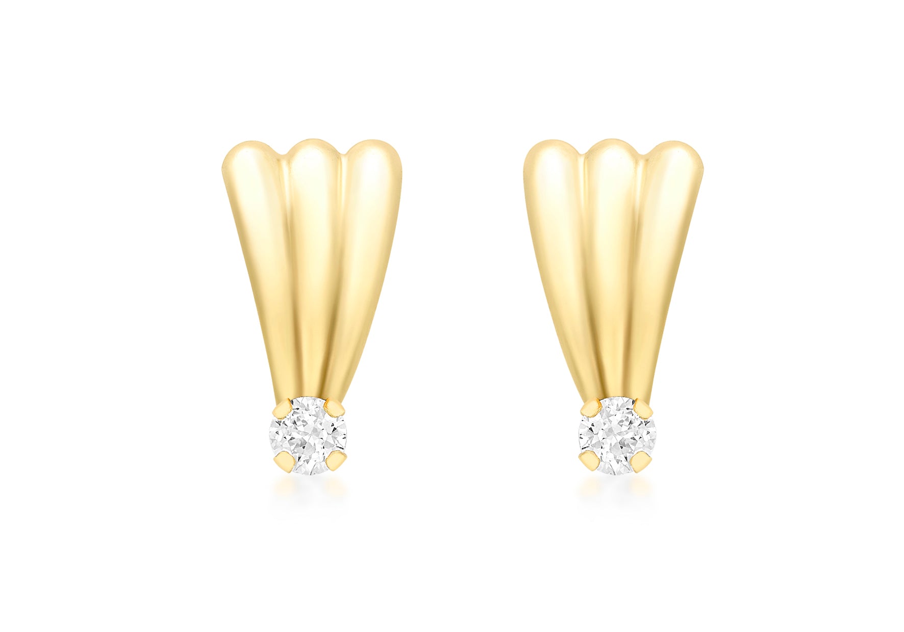 9ct Yellow Gold Fan and Zirconia  Stud Earrings