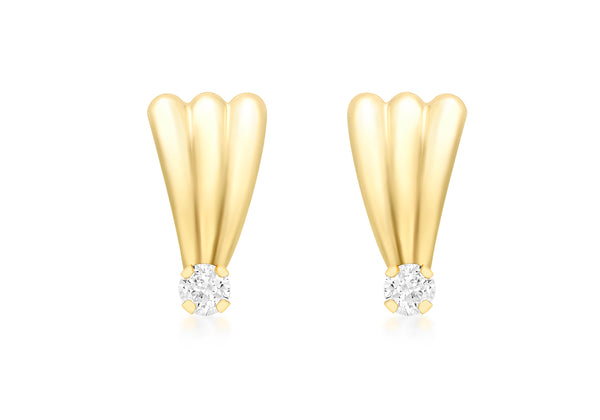 9ct Yellow Gold Fan and Zirconia  Stud Earrings