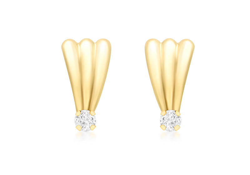 9ct Yellow Gold Fan and Zirconia  Stud Earrings