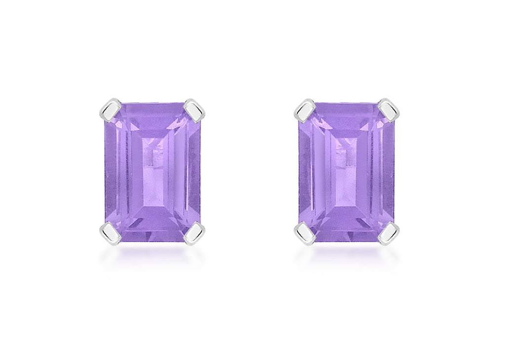 9ct White Gold Rectangular Amethyst Stud Earrings