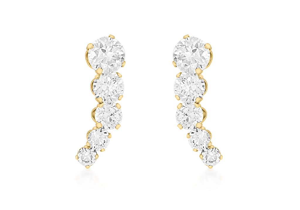 9ct Yellow Gold Graduated 5-Stone Zirconia  5mm x 15mm Stud Earrings