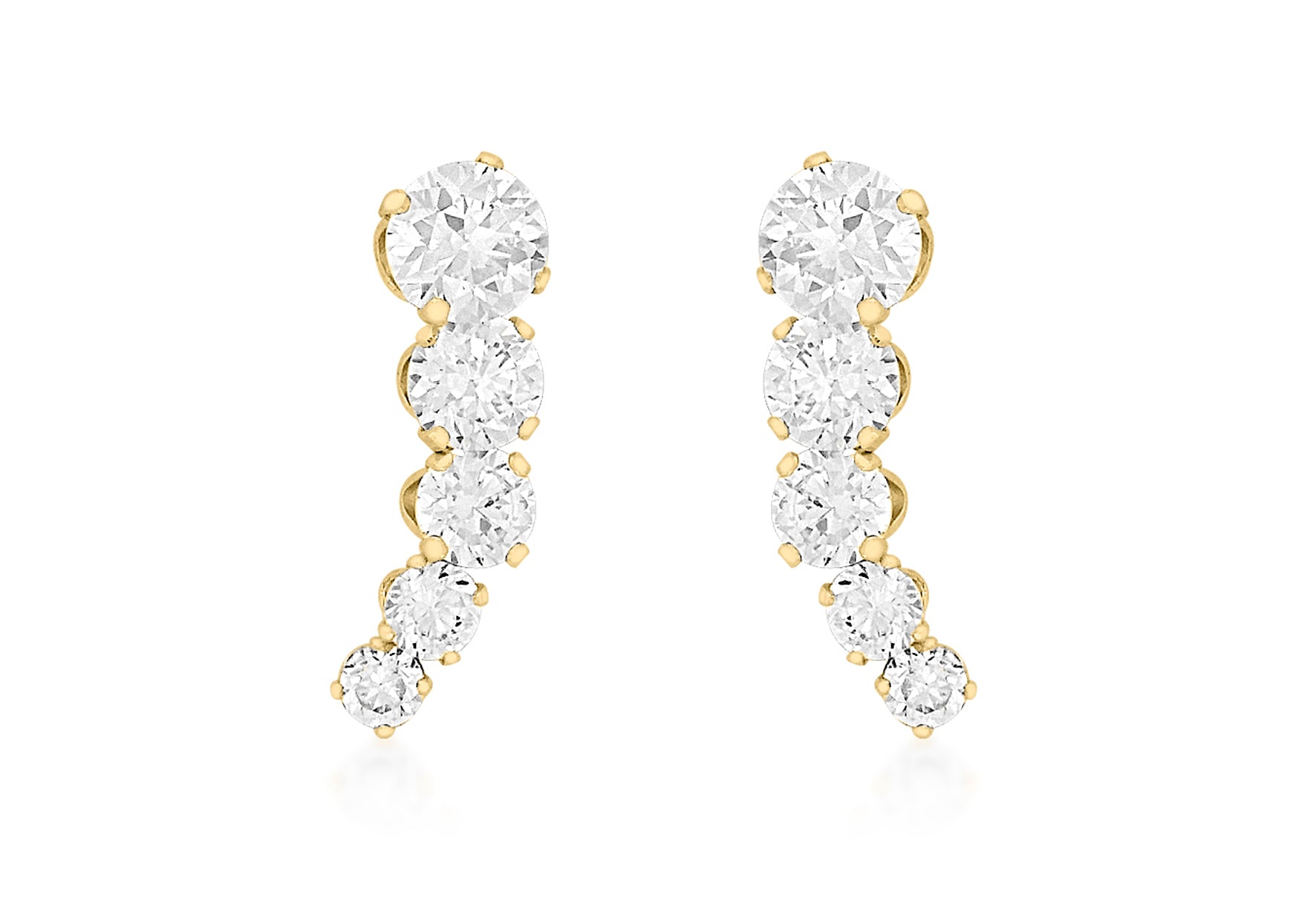 9ct Yellow Gold Graduated 5-Stone Zirconia  5mm x 15mm Stud Earrings