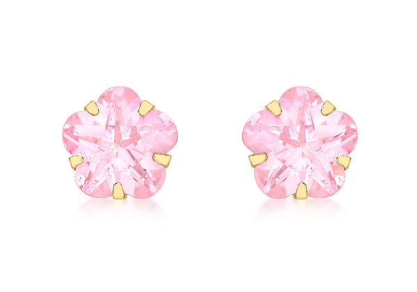 9ct Yellow Gold Pink Zirconia  Flower Stud Earrings