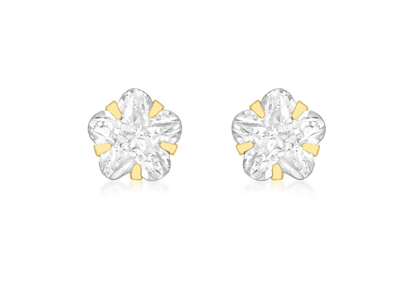 9ct Yellow Gold Zirconia  5mm x 5mm Flower Stud Earrings