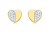9ct Yellow Gold Zirconia  Half Pave Set Heart Stud Earrings