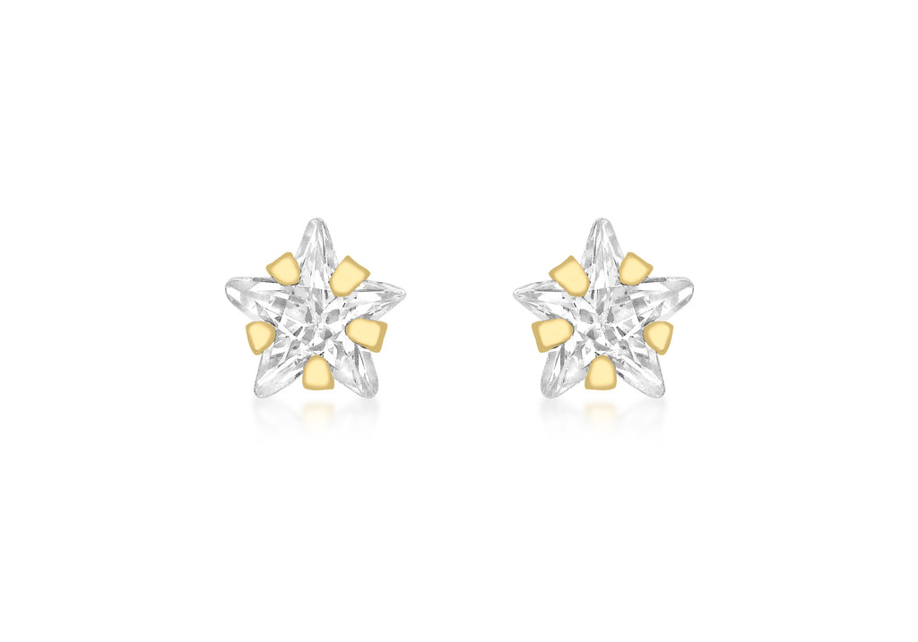 9ct Yellow Gold Zirconia  5mm x 5mm Star Stud Earrings