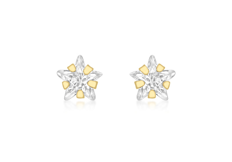 9ct Yellow Gold Zirconia  5mm x 5mm Star Stud Earrings