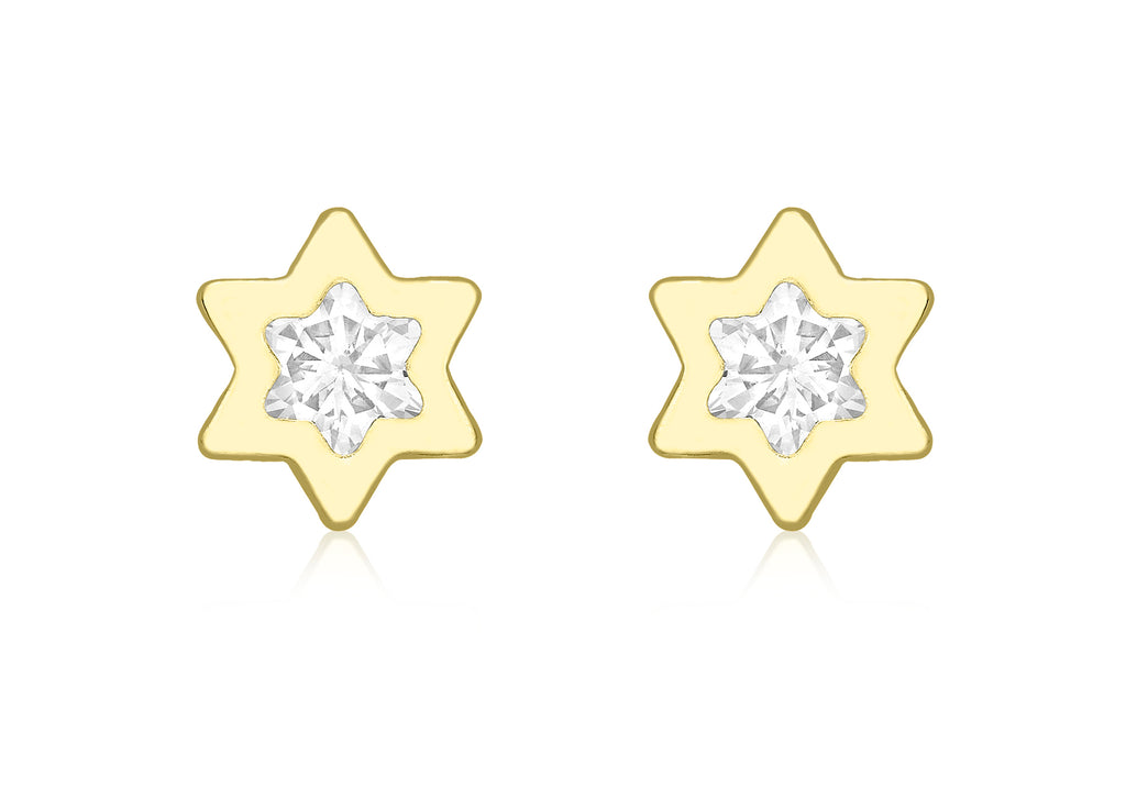 9ct Yellow Gold Zirconia  7mm x 7mm Star Stud Earrings