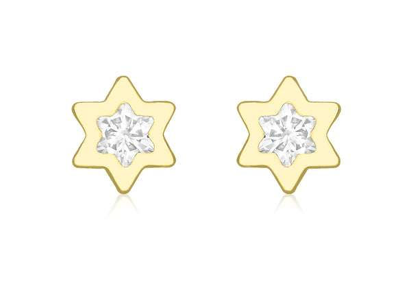 9ct Yellow Gold Zirconia  7mm x 7mm Star Stud Earrings